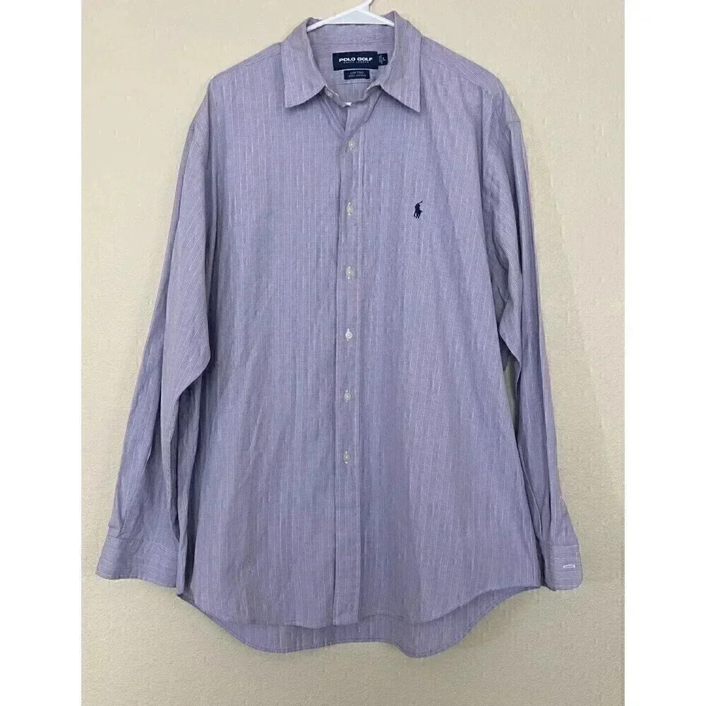 Polo Golf Ralph Lauren Mens Size L Long Sleeve Button Up Purple Lofting Cotton